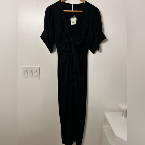 FREE PEOPLE Black Linen Blend Vintage Summer Midi Dress - Picture 5 of 12